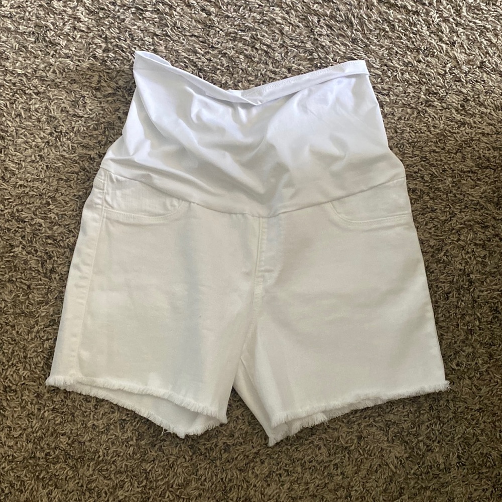 Maternity white denim shorts